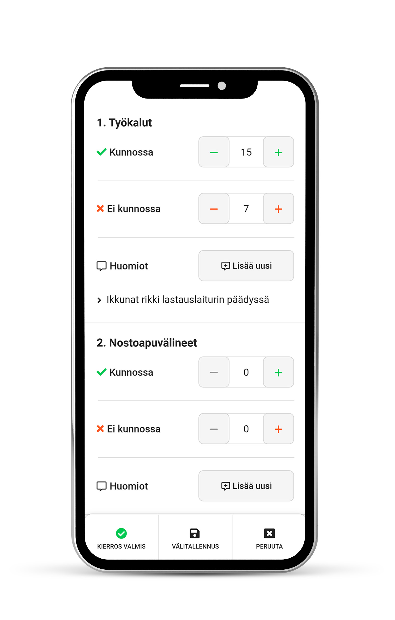 Auditointilomake mobiililaitteessa